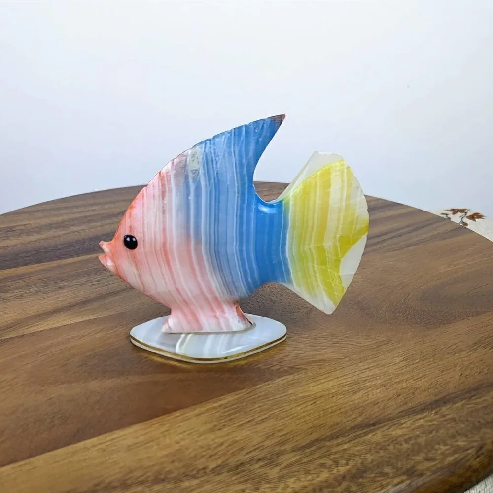 Retro Marble Ecuadorian Fish Figurine Pink Blue Yellow